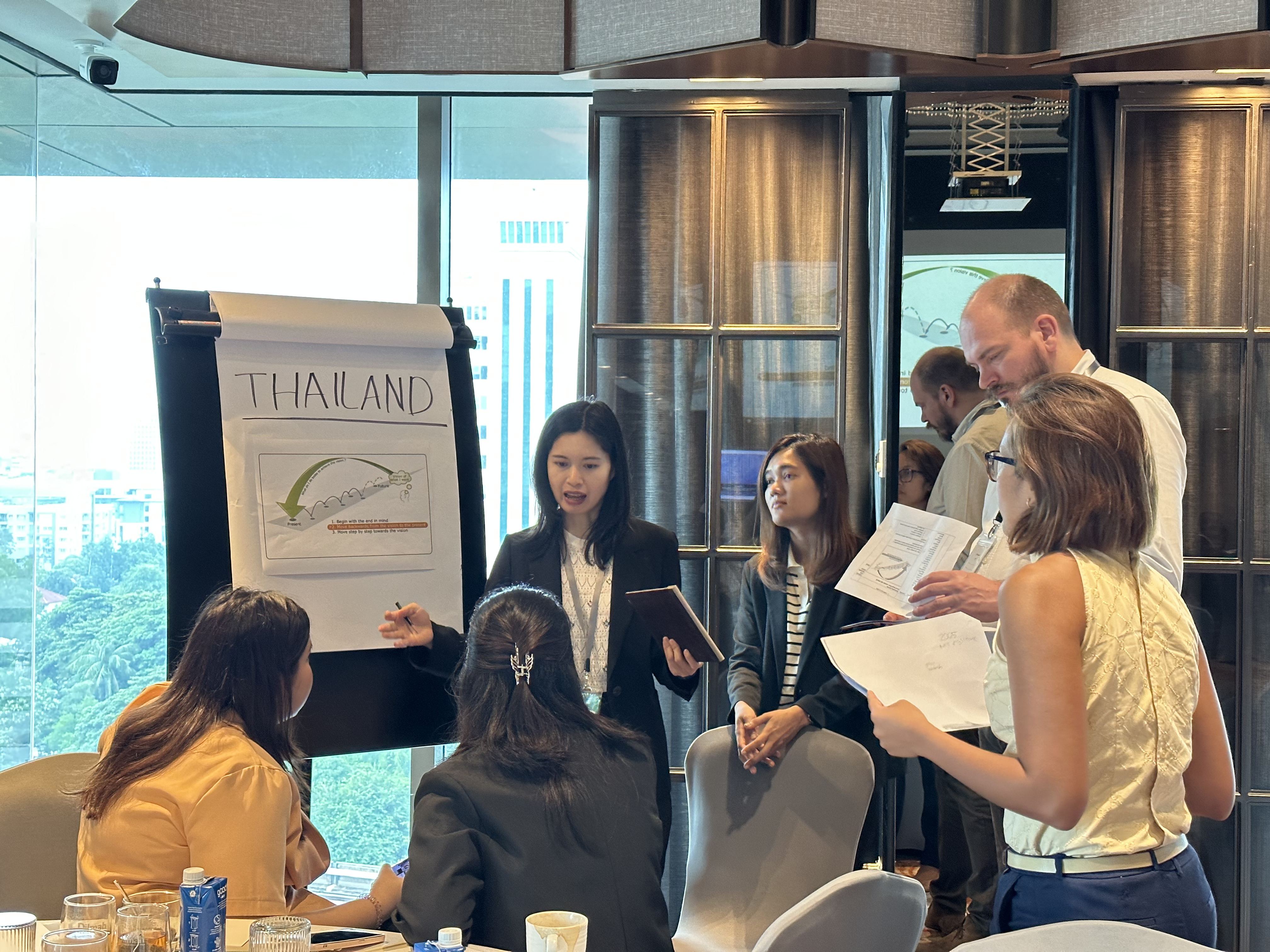 Participants gather around a flipchart