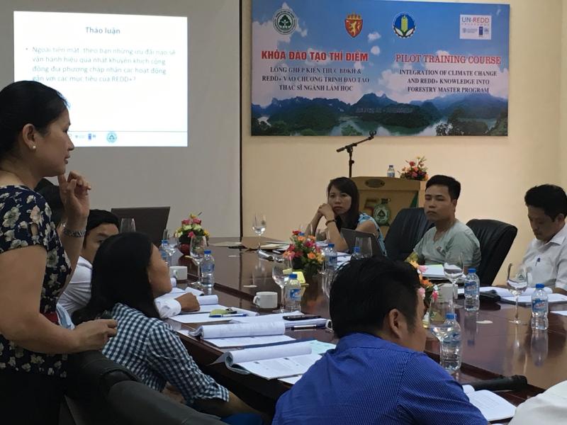 In-class discussion during a REDD+ Training course at VNUF REDD+ implementation site in Lao Cai province